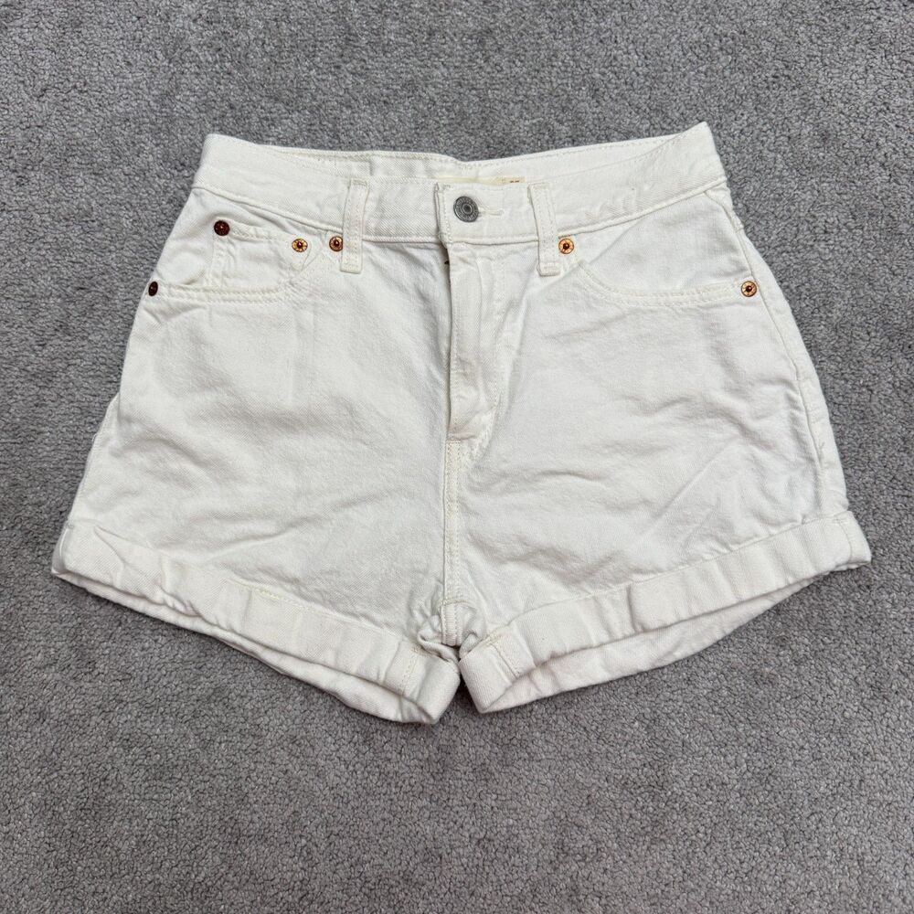 Levi's A-Line Mom Denim Shorts Womens 25 White High Rise Cuffed Cotton Casual